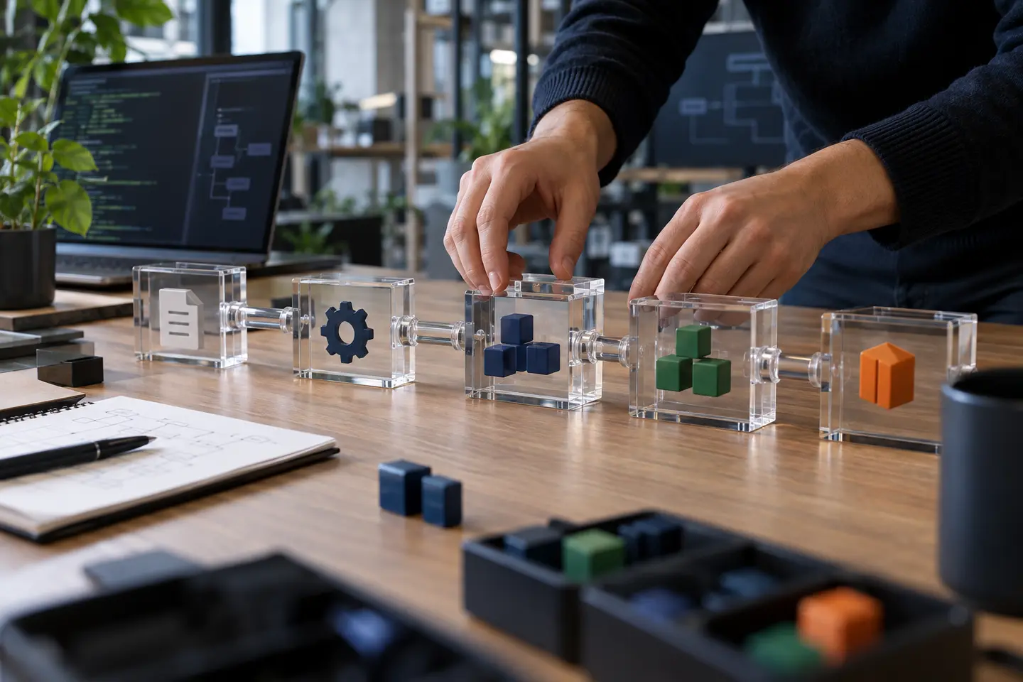 Modules transparents représentant une chaîne d’automatisation